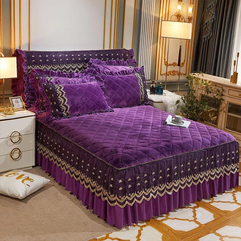 Luxury Winter Quick Warm Velvet Bed Skirt Super Soft Thick Flannel Quilted Bedspread Anti-slip Bed Cover Not Included Pillowcase 1pc 120x200x45cm