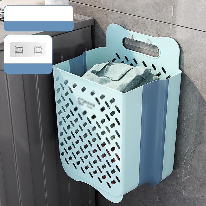 Folding Bathroom Laundry Basket Wall-mounted Dirty Clothes Storage Basket Household Laundry Bag Laundry Bathroom Organizer blue
