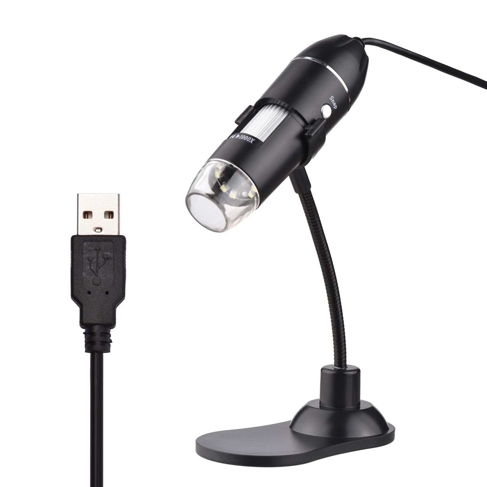 1000X USB Handheld Digital Electronic Microscope Portable Mini Magnifier with Stand for Laptop black