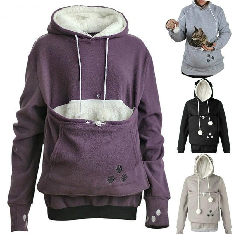 Kangaroo Pullover Pet Holder Sweater Hoodies Cat Eared Long Sleeves Meow Pedestrian Meow Planet Show Big Pocket Couple Sweatshirt S purple