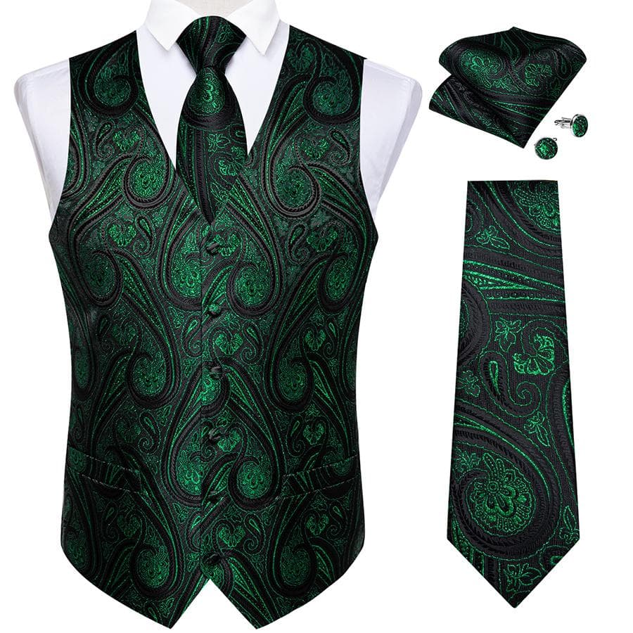 Dibangu Mens Yellow Paisley Vest Suit Waistcoat Hanky Cufflinks Tie Set Wedding XL