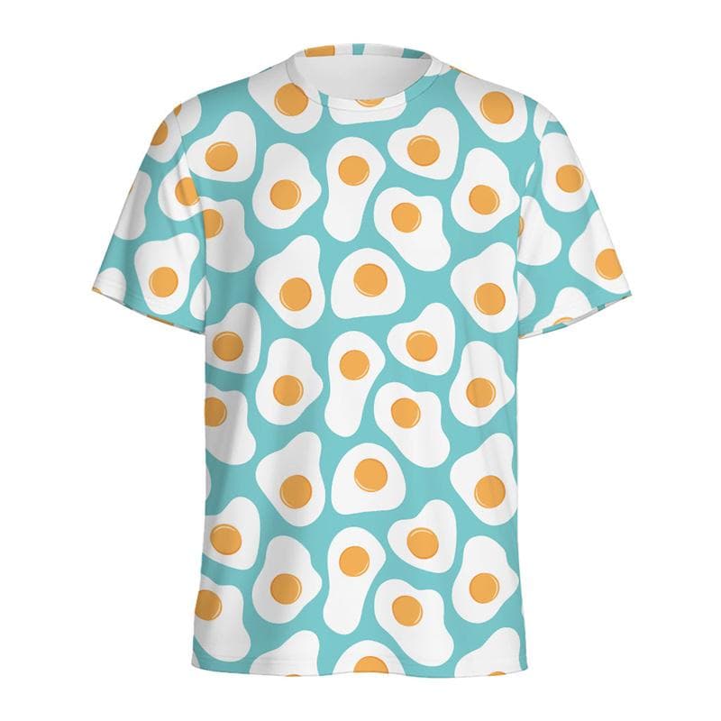 Multi Color Eggs 3D Printed T Shirt For Men Womens Kids Cartoon Fried Egg Graphic Tees Tops Short Sleeves Round Neck T-shirt 5XL