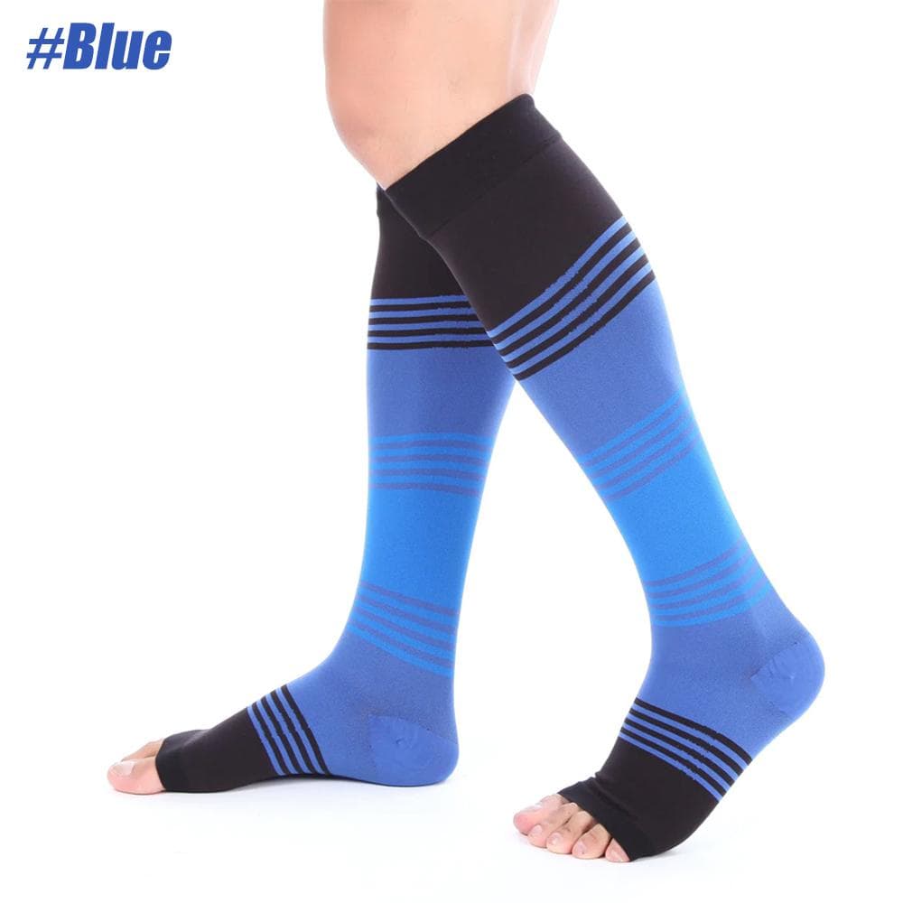 1 Pair Open Toe Compression Socks Suitable for Women and Men Circulation 20-30 MmHg Best Leg Support for Running Sports Sports Gym S/M blue