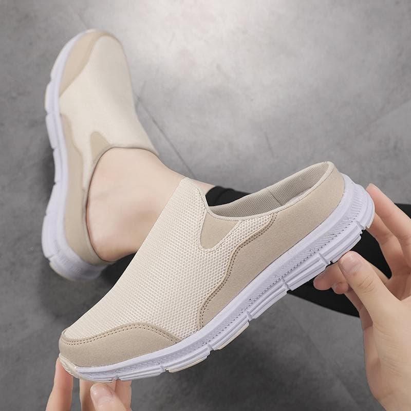 Women's Backless Walking Sneakers Summer Slip-on Mule Shoes Closed Toe Slippers Comfort Casual Traveltime Mule EU: 36 beige