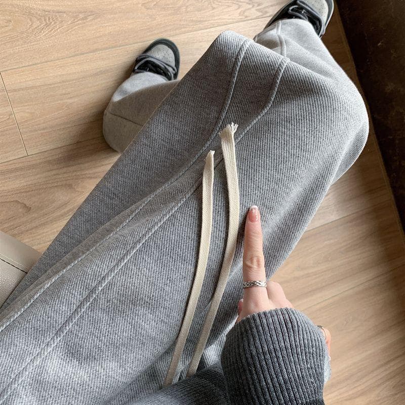 Simple Casual Pants Women's Spring and Autumn New High Waist Drape Loose Straight Sweatpants XXL gray