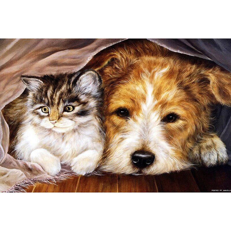 Home Decor DIY 5D Diamond Embroidery Cat and Dog Cross Stitch Set Hobby Craft 20X30CM