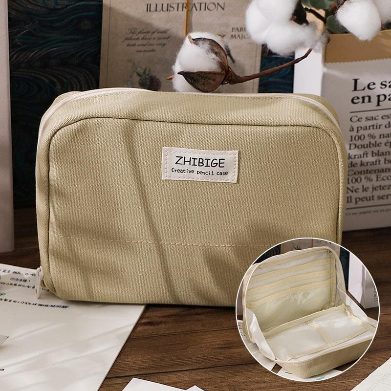 Large Capacity Pencil Bag Pink Aesthetic School Pencil Box Stationery Supplies Pen Case Zipper Pencil Pouch School Supplies khaki