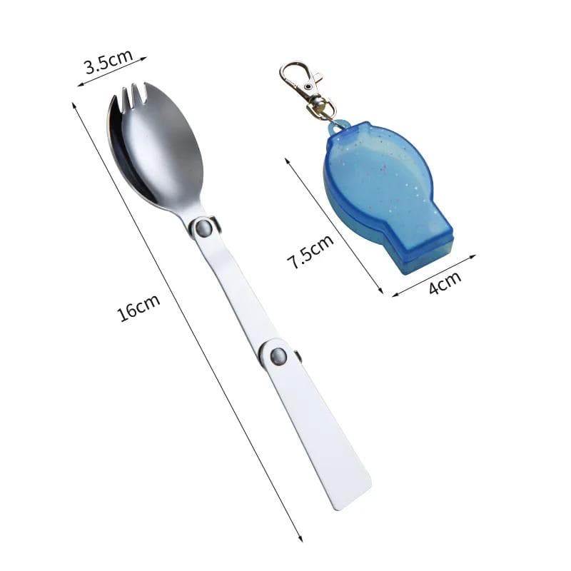 304 Stainless Steel Solding spoon Creative Tableware Outdoor Portable Three-Fold Spoon Fork Travel Folding Spoon Storage Box Spork blue