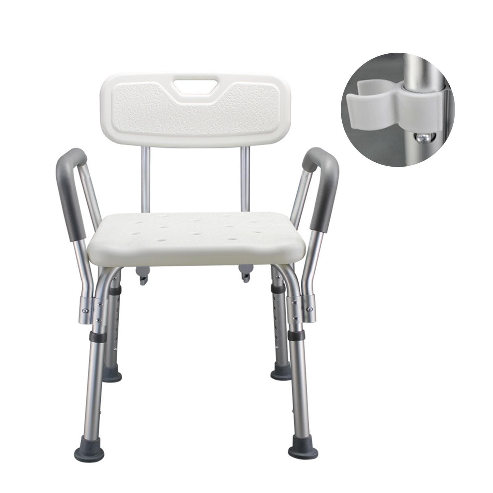 Bathroom Shower Bench with Back & Arms Adjustable Height Shower Tub Stool Lightweight Bath Shower white
