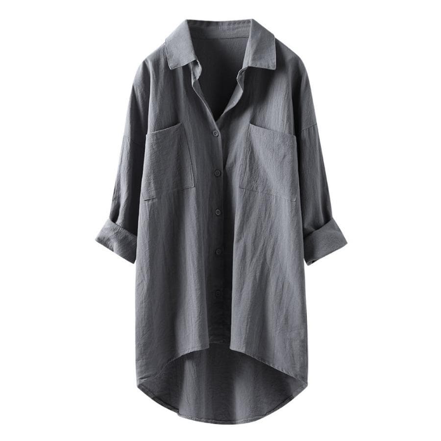 Spring Long Sleeve Plus Size Blouses Women's Cotton Blouse Shirt Ladies Lapel Loose Plus Size Top Vintage L grey