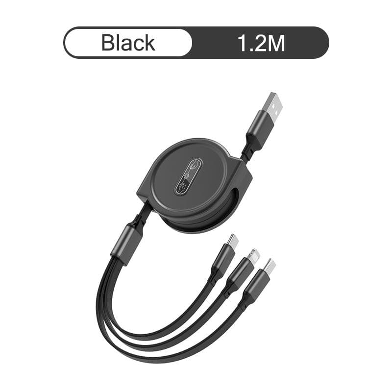 3 in 1 USB Cable Fast Charging Cable USB Type C Cable For iPhone Samsung Huawei Xiaomi Micro USB Lightning Cable Charger 3in1 black
