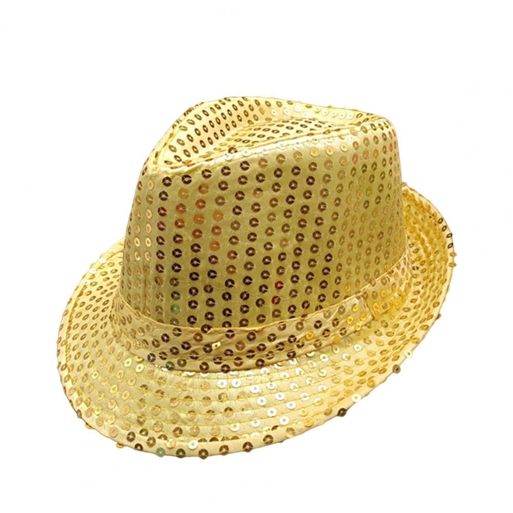 Shining Short Brim Hemming Jazz Hat Adult Kids Sequins Decorated Stage Show Hat Party Supplies Adult golden