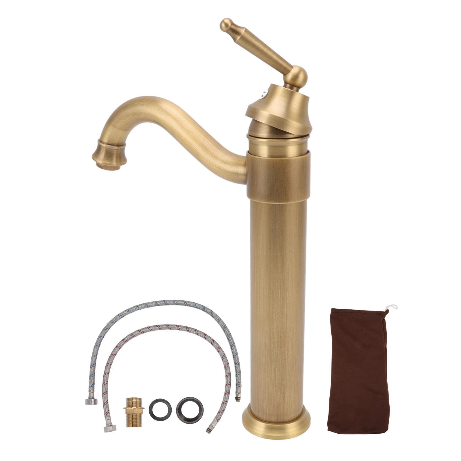 High Sink Faucet Copper Retro Industrial Single Handle Cold Hot Water Mixer Tap for Above Counter