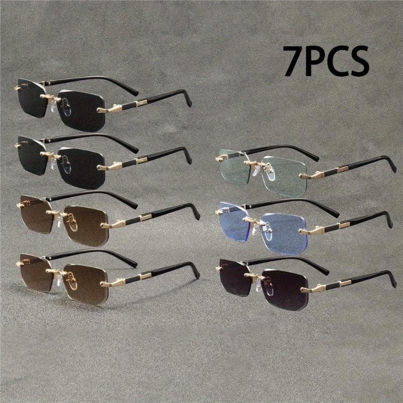7PCS Square Borderless Glasses Trendy Versatile Retro Fashionable Eyewear for Men and Women