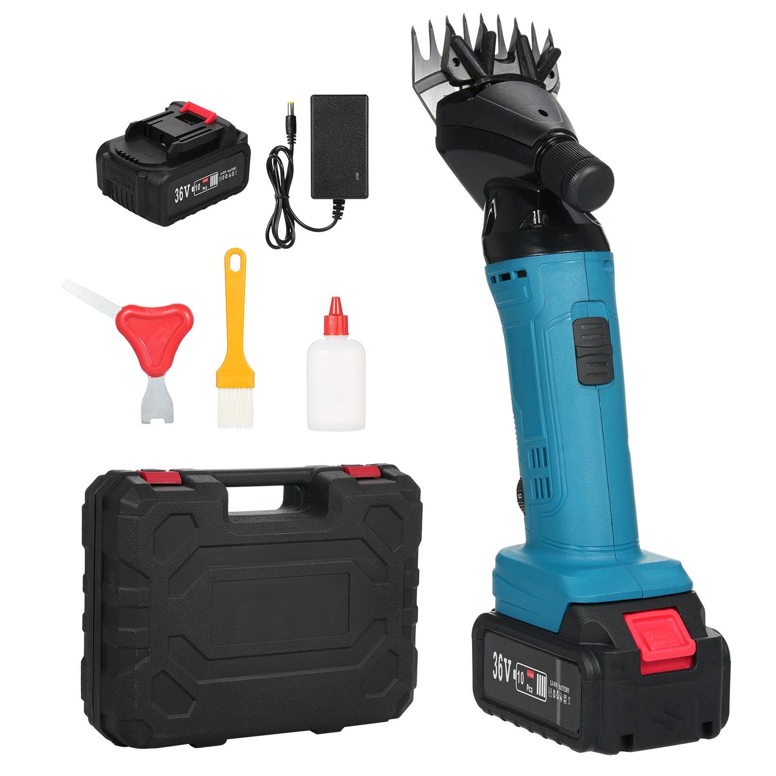 9-Tooth 6-Speed Adjustable Lithium-ion Wool Shears Set Lithium-ion Shaving Machine Shearing Machine US Plug & 2 Battery green