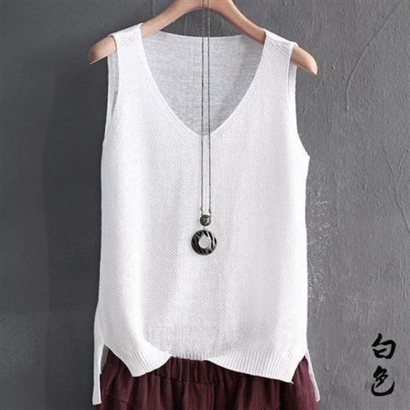 Spring V-neck Vest Female Student Knitted Sweater Waistcoat Vest Plus Size XXXXXL white