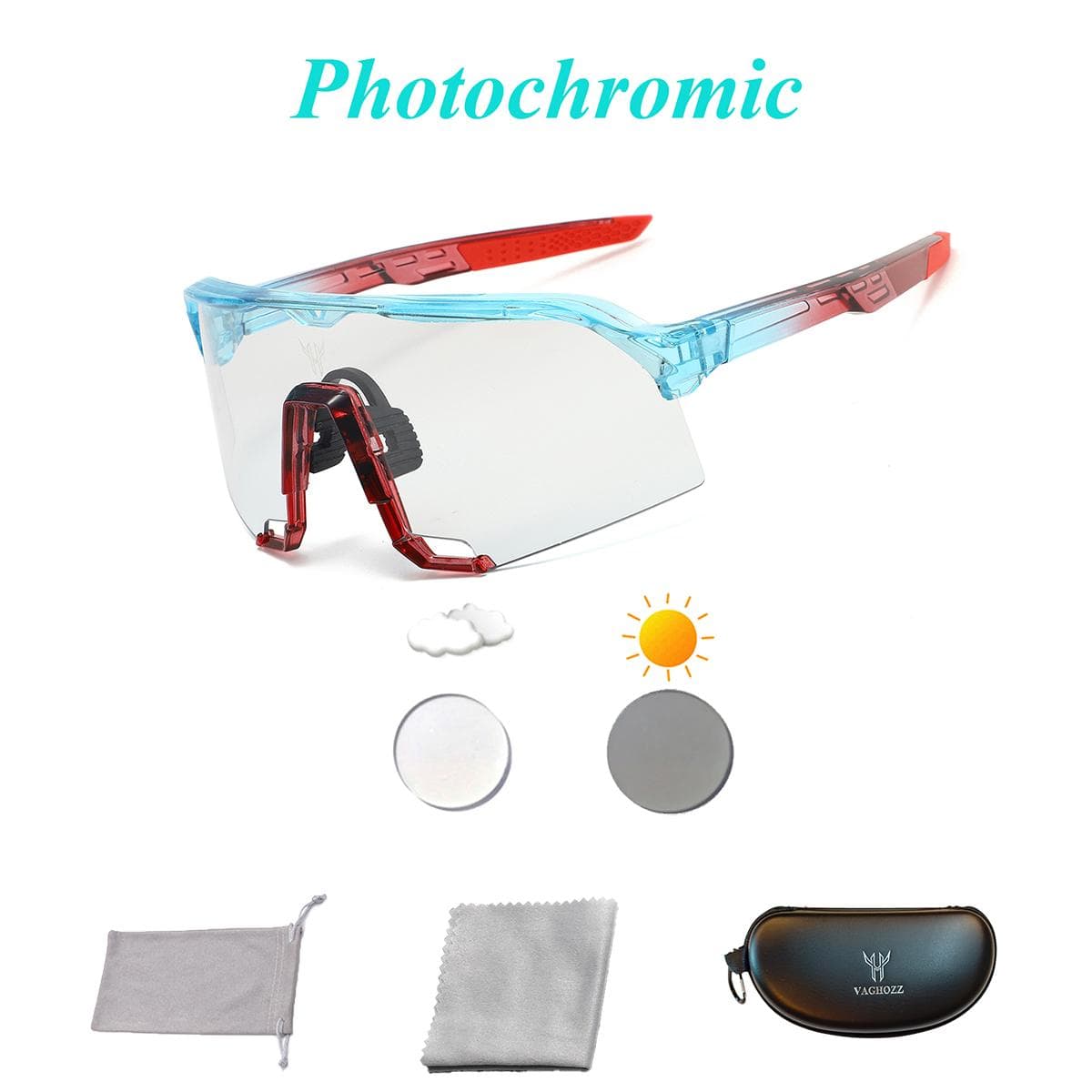 Photochromic Sunglasses for Men Women UV Protection Sports Eyewear Cycling Running MTB Bike Bicycle Goggles with Case