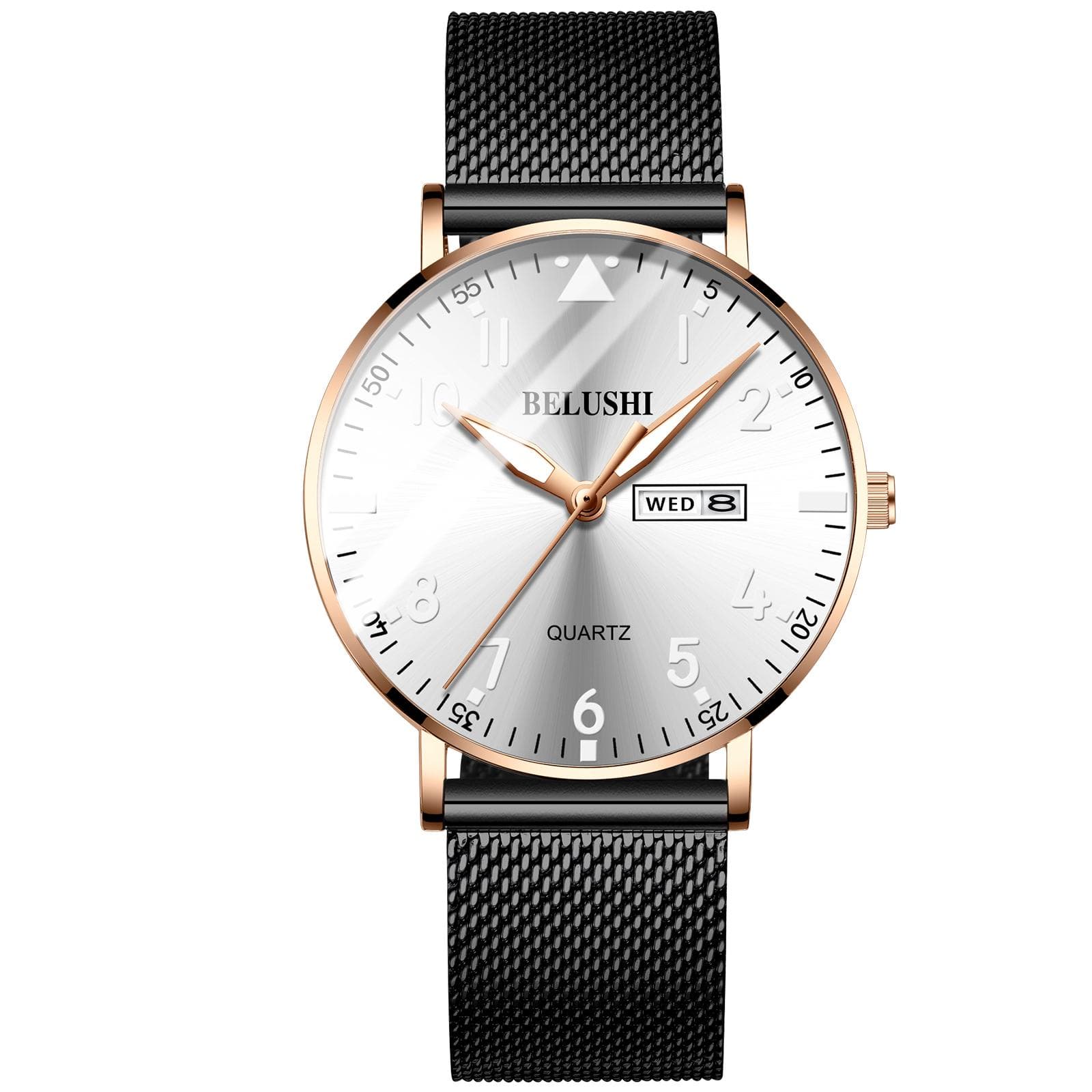 New Fashion Ultra-thin Mens Luxury Brand Casual Stainless Steel Mesh Strap Business Men Wrist Watch Rose/white