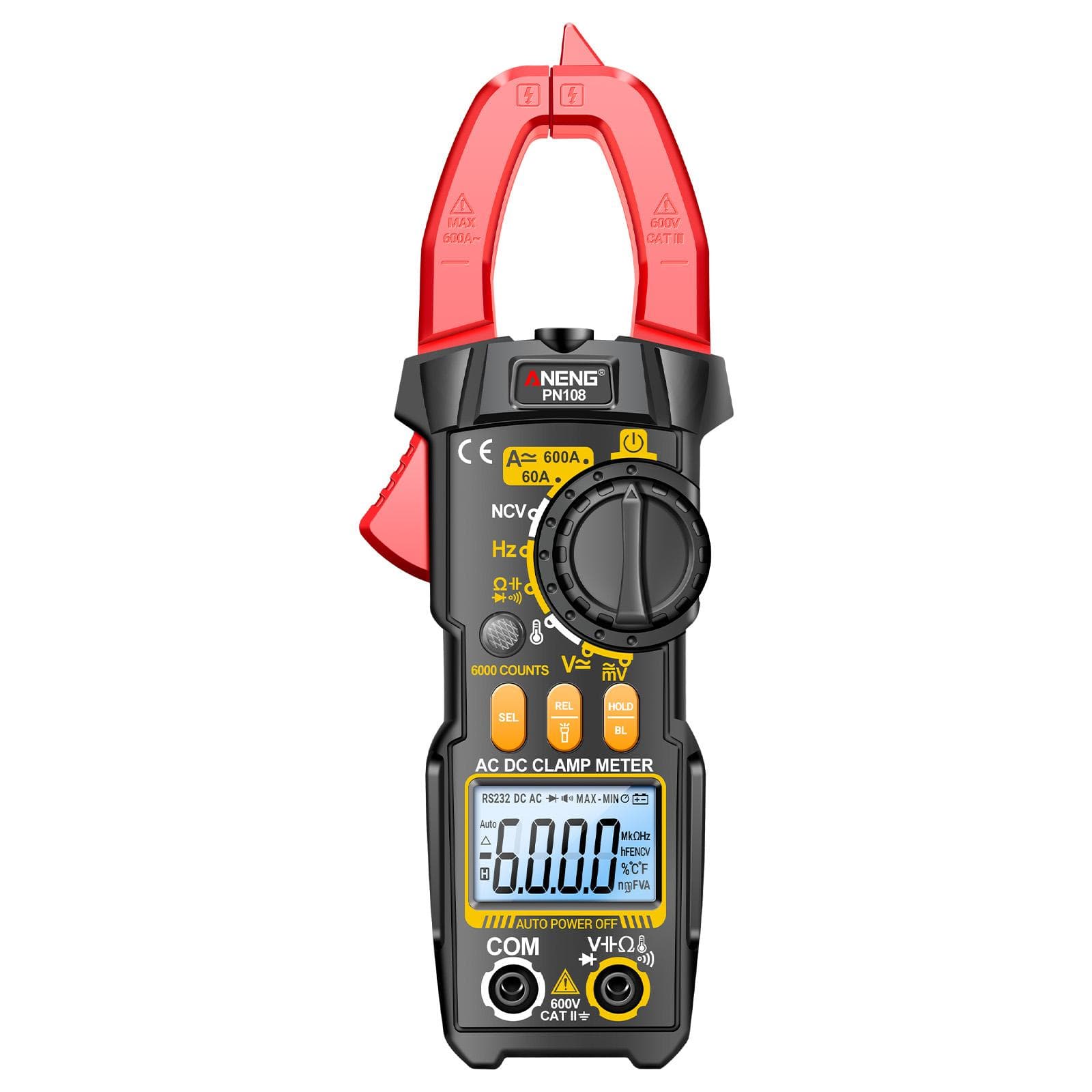ANENG PN108 Digital Clamp Meter Voltage Current Tester Professional 6000 Counts Multimeter with LCD red