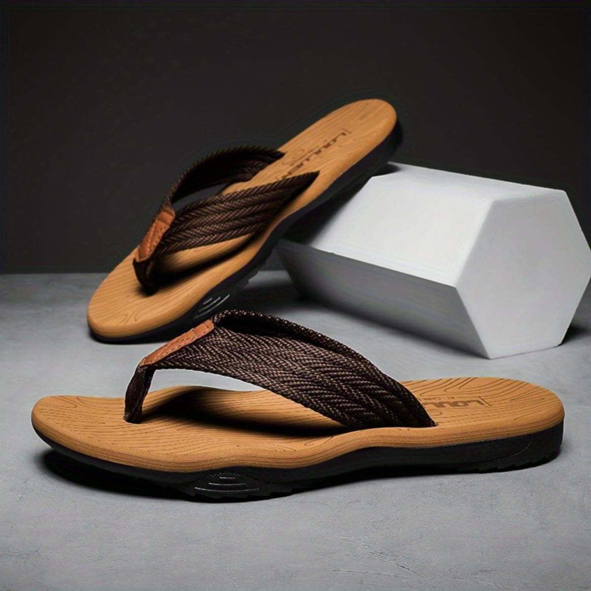 Casual and Trendy Men's Rubber Thick Soled Flip Flops with Herringbone Beach Design 43-44 yellow
