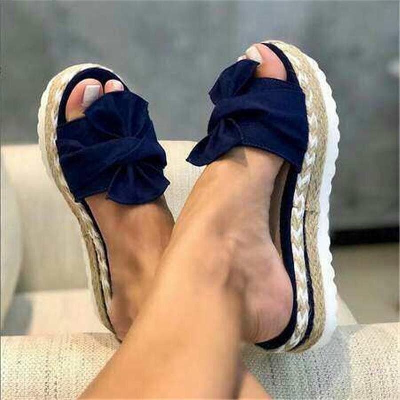 2025 Women Cute Bowknot Sandals Casual Slip On Sandals Ladies Daily Platform Sandals Party 38 navy blue