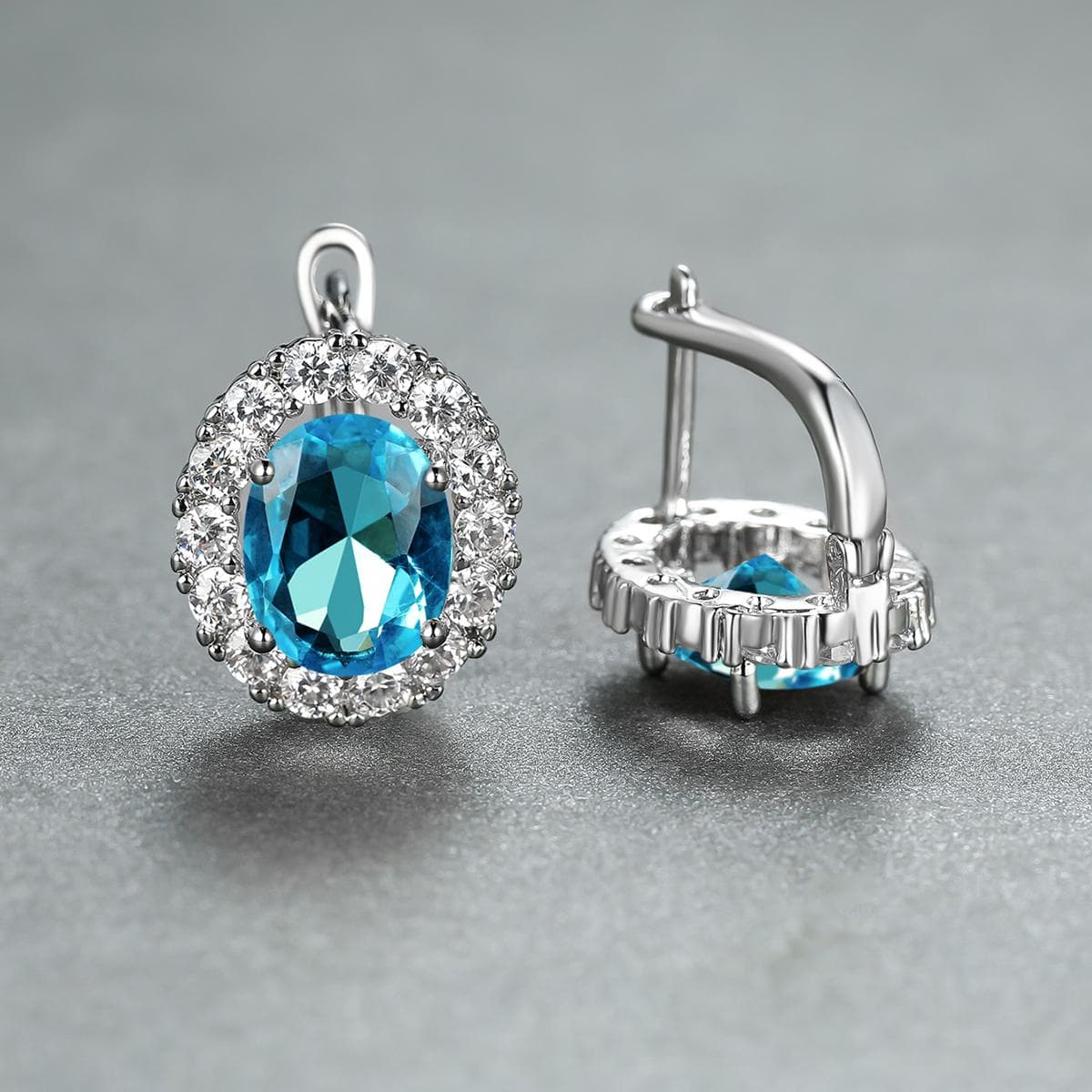 Luxury Purple Stone Gold Color Love Drop Earrings Bride Band Engagement Ear Clip Jewelry aqua/silver