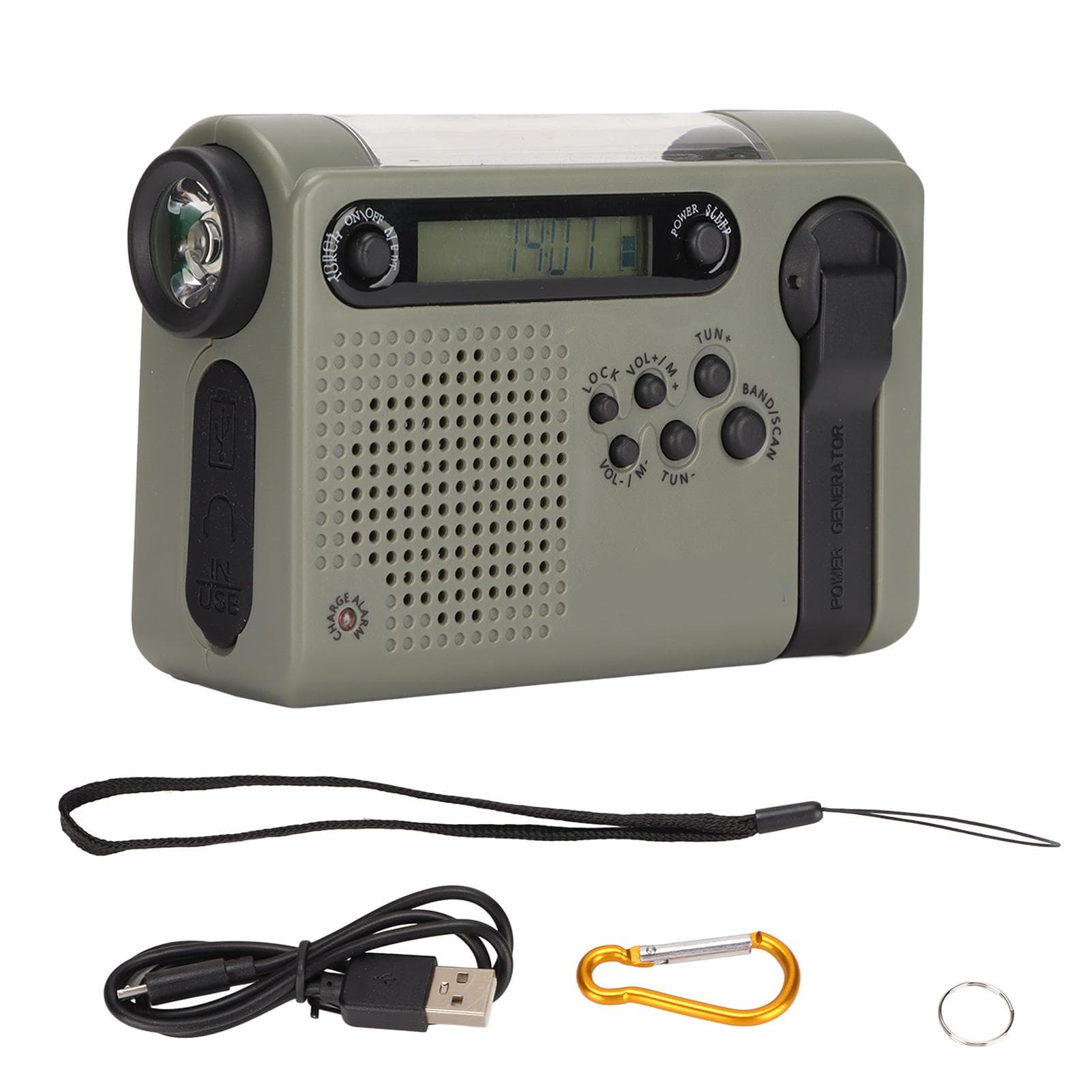 Emergency Radio Portable SOS Alarm Large Memory Capacity FM AM SW Solar Charging Full Band dark green