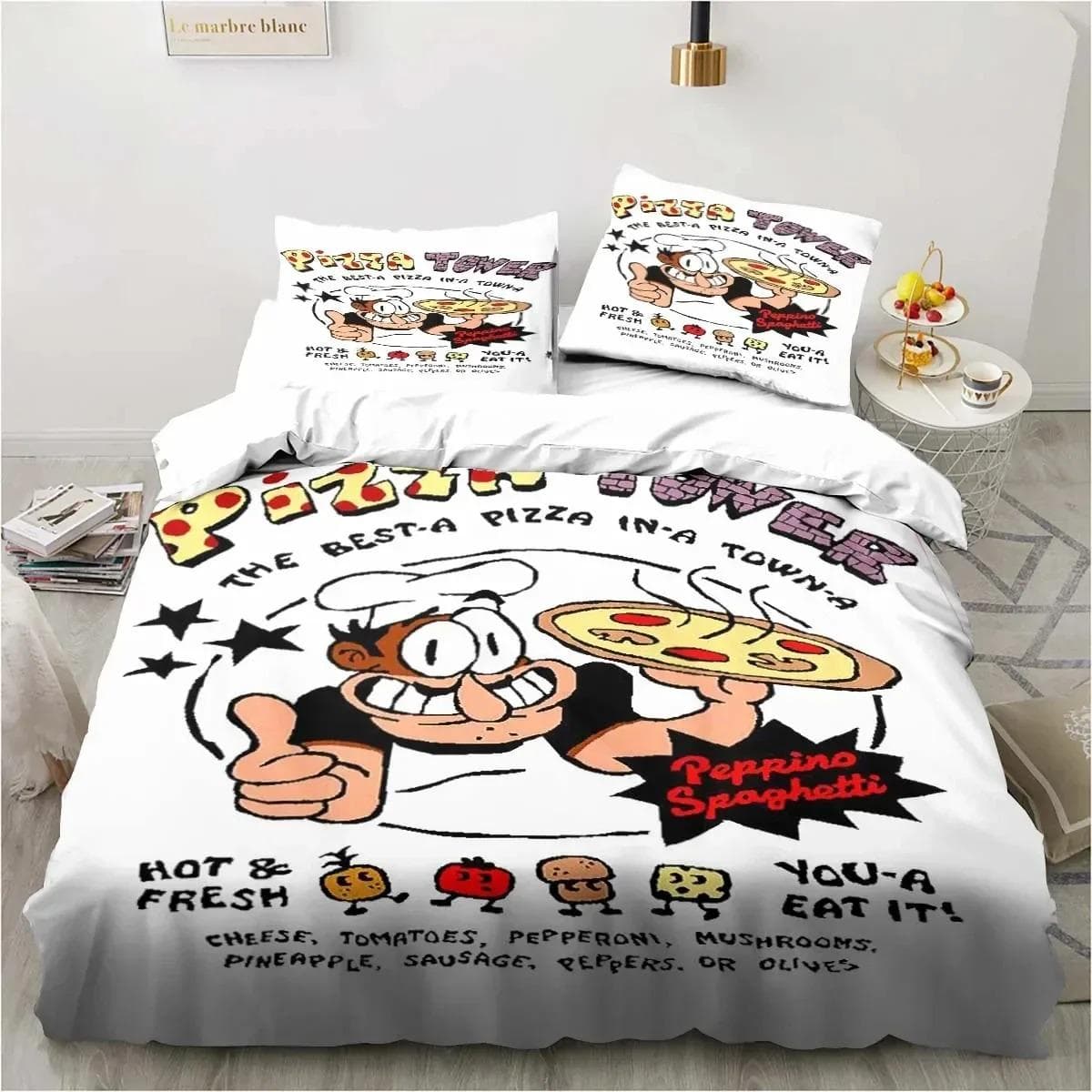 Pizza Tower Classic Pixel Style Game Bedding Set Duvet Cover Bed Set Quilt Cover Pillowcase Comforter king Queen Size Boys Adult EU Single 135x200cm