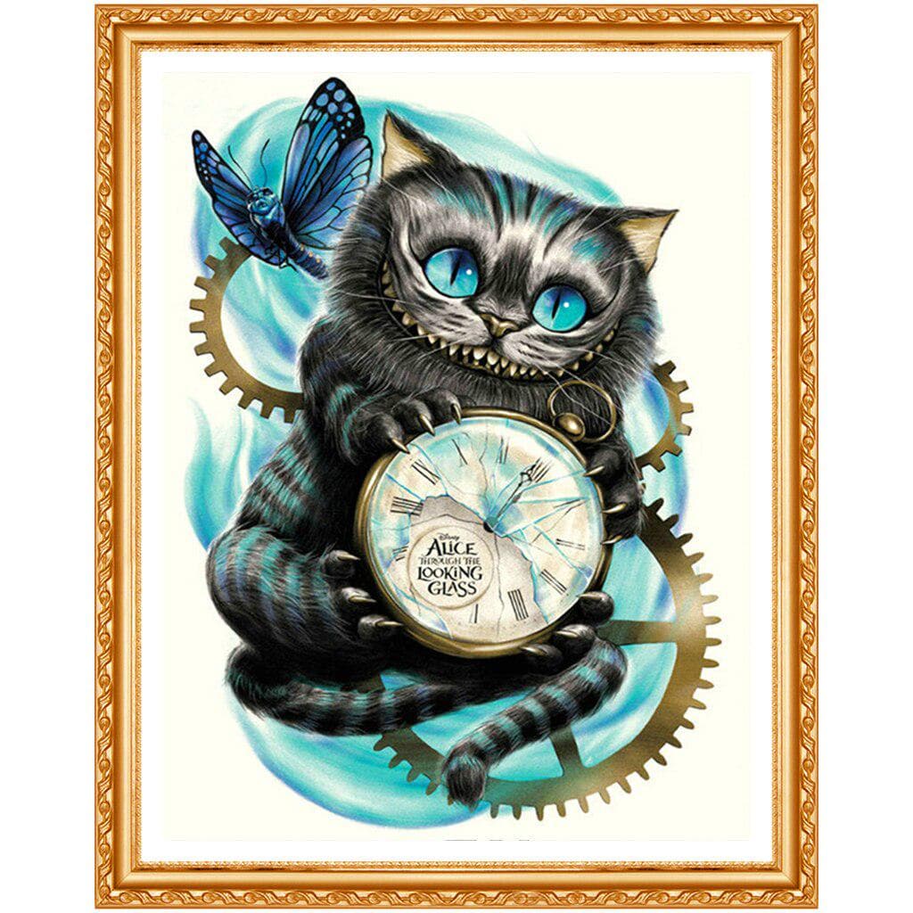 5D DIY Diamond Painting Cartoon Cat Clock 3D Embroidery Cross Stitch Painting Decor 20X30CM