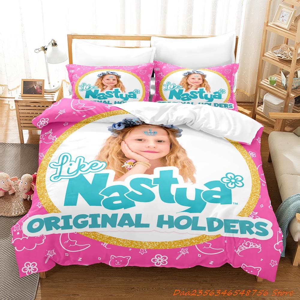 Like Nastya Bedding Set Single Twin Full Queen King Size Bed Set Aldult Kid Bedroom Duvetcover Sets 3D Anime Bed Sheet Set AU Double(180x210cm)