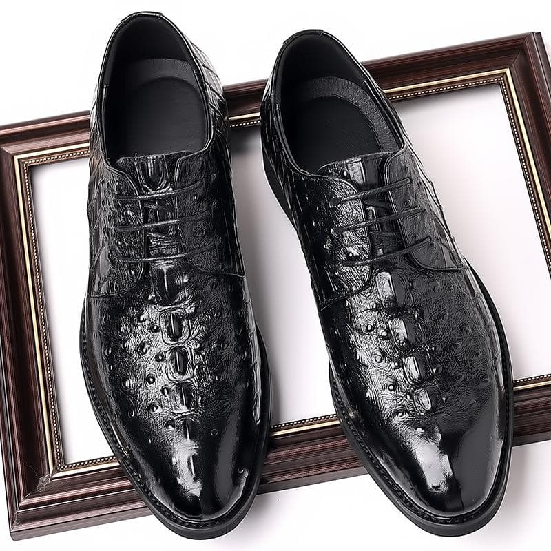 New Leather Shoes Men's Wedding Shoes Trendy British Pointed Toe Embossed Men's Shoes Genuine Leather Handmade Single Shoes 44 black