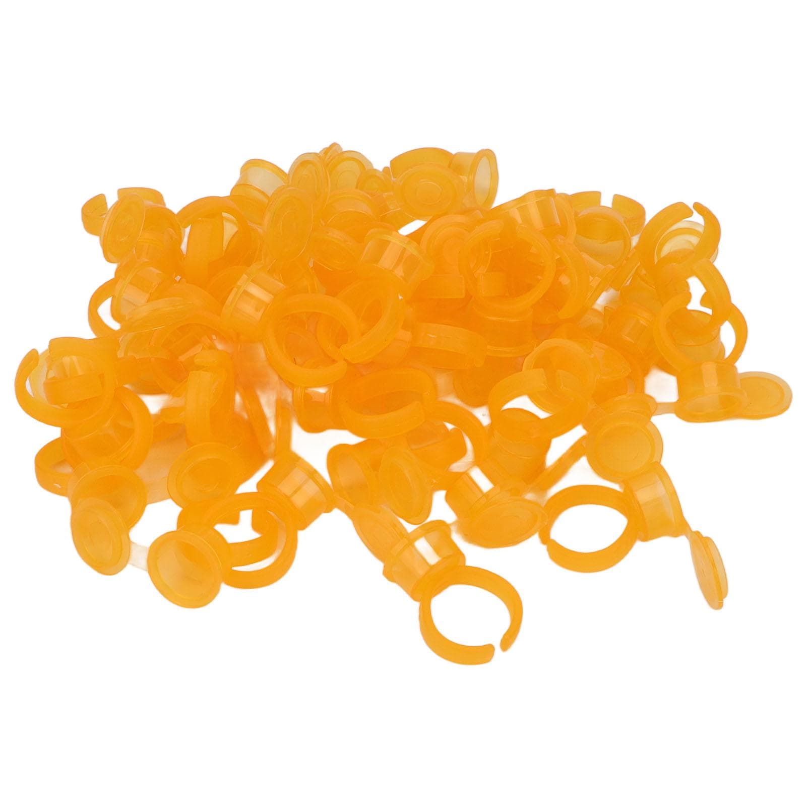 50Pcs Microblading Pigment Ring Cups with Cover for Tattoo Ink Semi Permanent Makeup Eyebrow Glue yellow