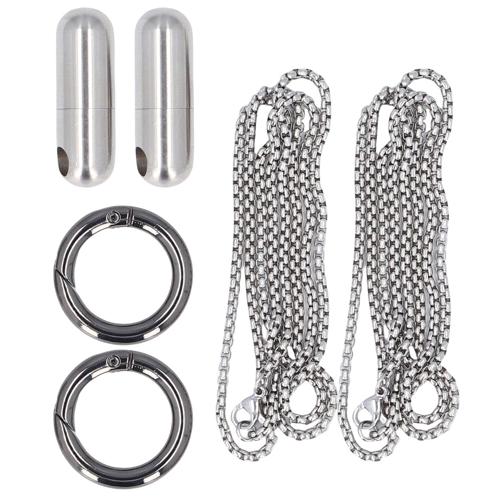 2PCS Portable Capsules Case Stainless Steel Airtight Keychain Capsule Container Outdoor Storage silver