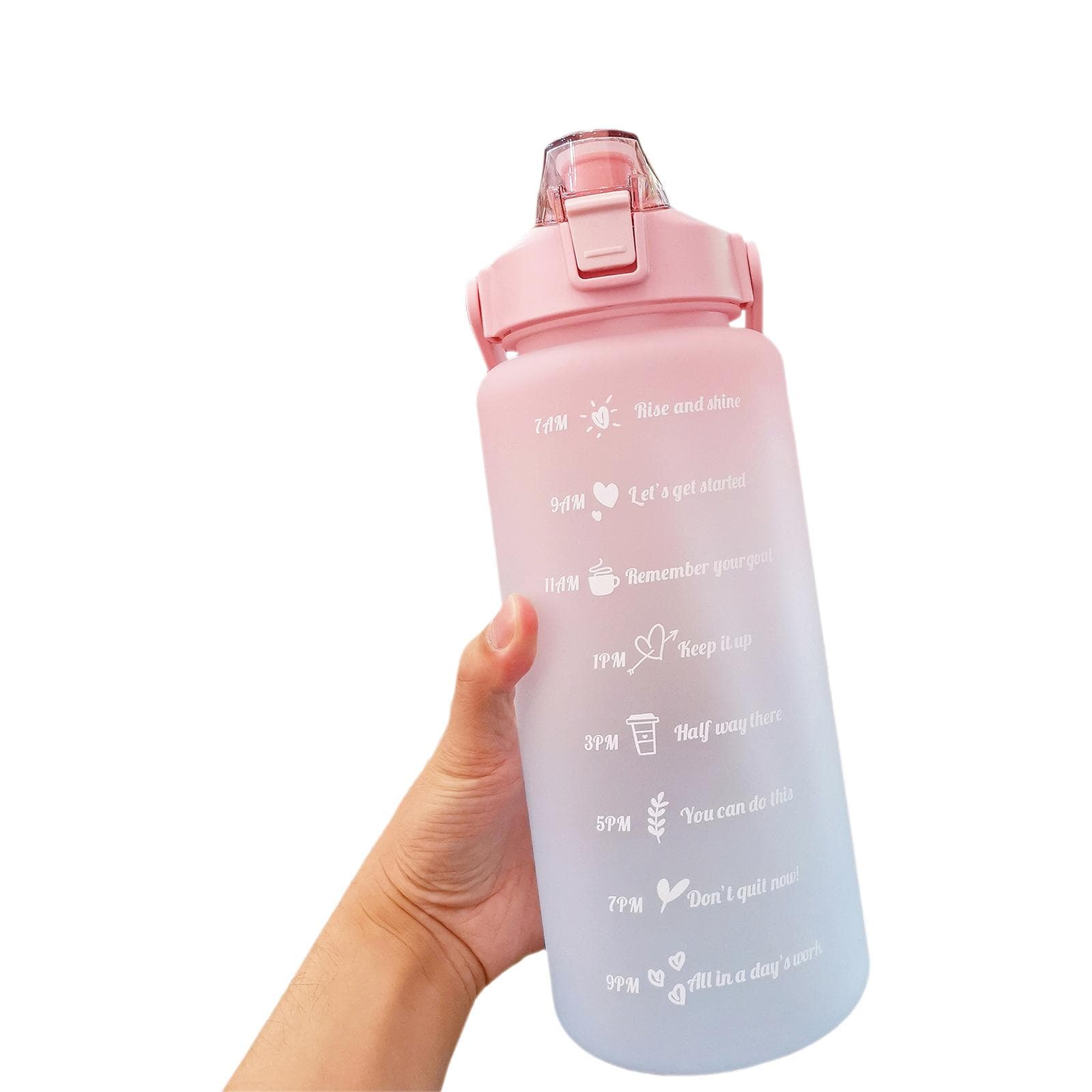 2L Water Bottle with Marker & Straw Large Capacity Water Bottle with Handle Reusable Leakproof pink