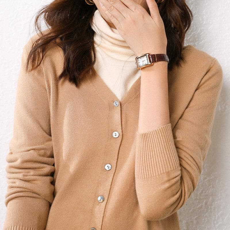 Spring and Autumn Women's Cardigan Jacket V-neck Knitted Cardigan Short Loose Peplum Sweater Thread Sweater XL camel/golden
