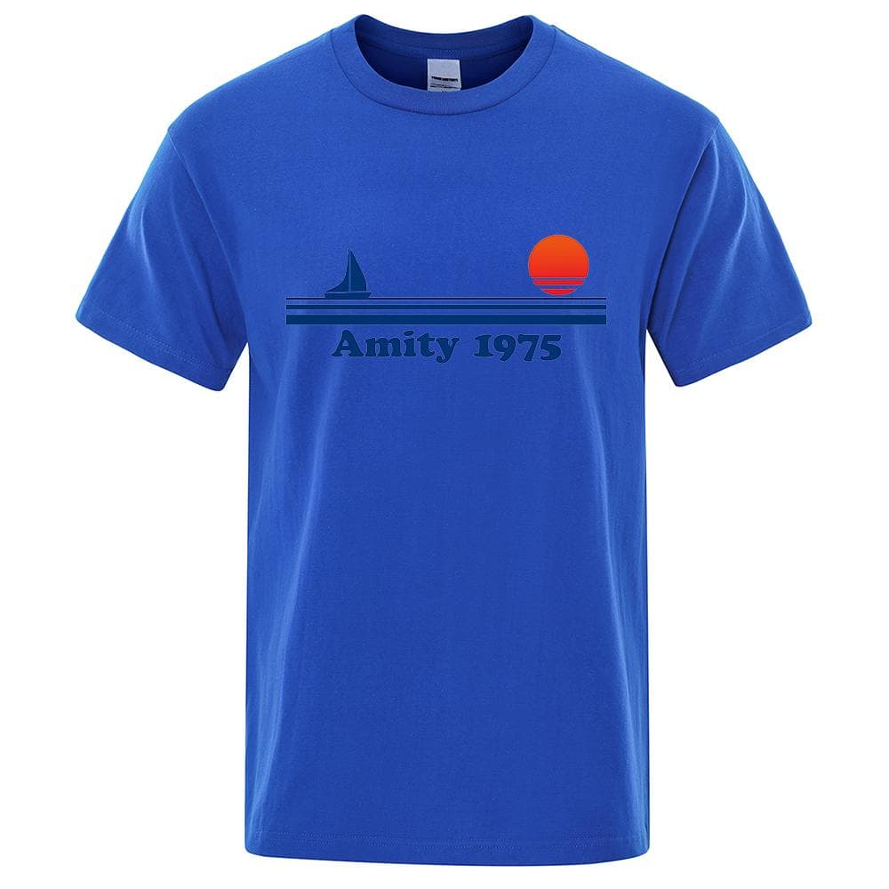 cotton Amity 1975 - Jaws Retro Print Tshirt Men Creativity Sweat Clothing Fashion Tee Clothes T Shirts Breathable Cotton T-Shirts Man XXXL blue