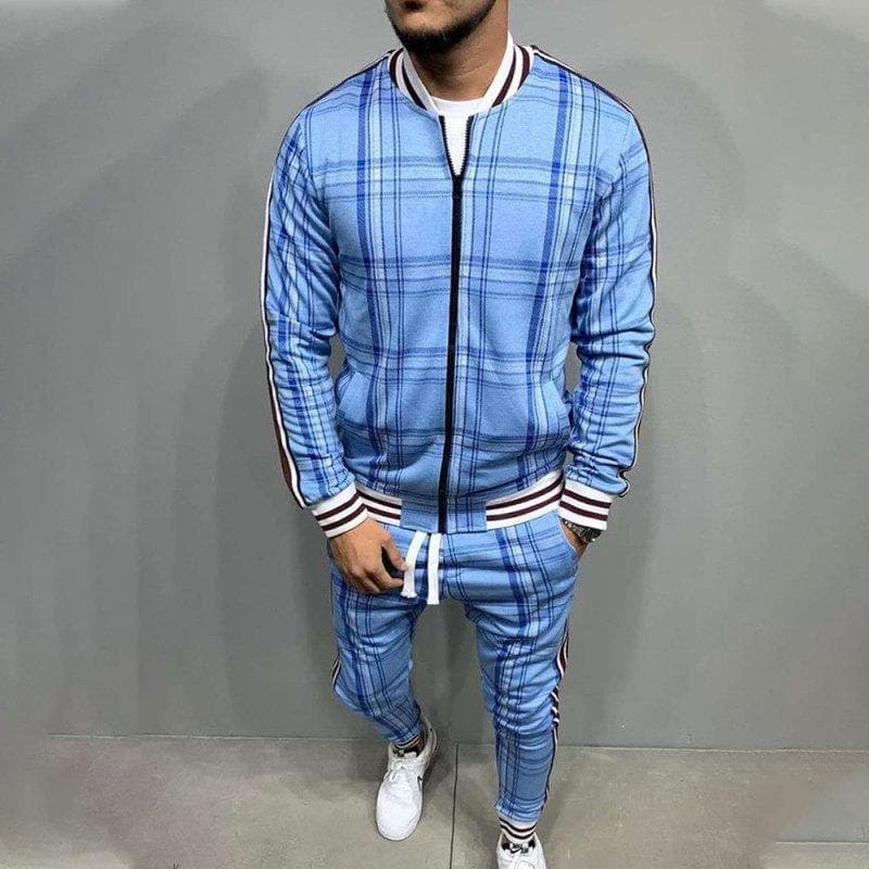 2024 Male Spring Autumn 3D Plaid Jacket Male Suit Casual Clothing Man Sets+Pants 2 Piece Sets Fashion Men's Tracksuit Sportswear L