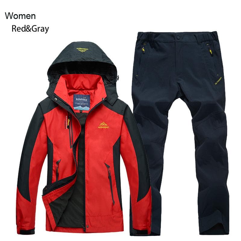 Women Jacket Pants Hiking Set Camping Spring Autumn Outdoor Waterproof 20000MM Windbreak Suit Trekking Coat Trousers 3XL