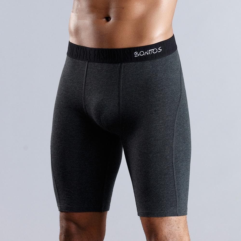 BONITOS 1Pcs Long Men's Underpants Cotton Men Boxers Comfortable Underwear For Man Solid Color XL dark gray