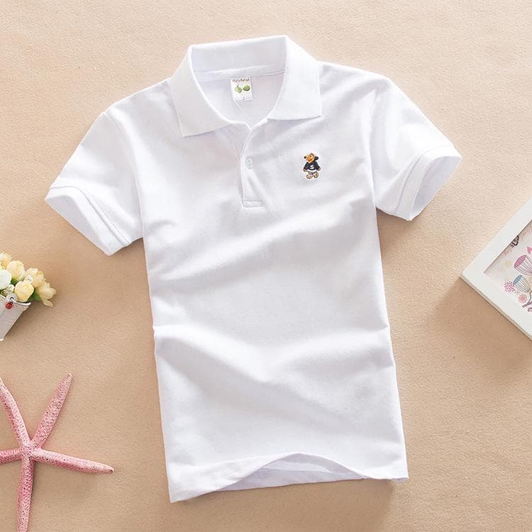 Summer Solid Color Short-sleeved T-shirt Children's Clothing 1-15 Years Old Shirt Lapel Boys and Girls School Uniforms 130cm
