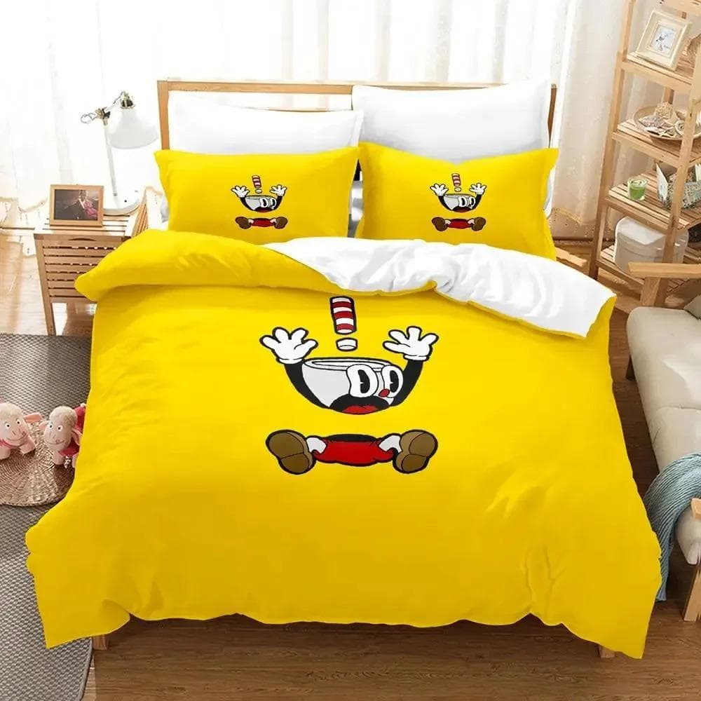 Cartoon Mugman Cuphead Bedding Set Duvet Cover Bed Set Quilt Cover Pillowcase Comforter king Queen Size Boys Adult Bedding Set 70x133cm 2pcs