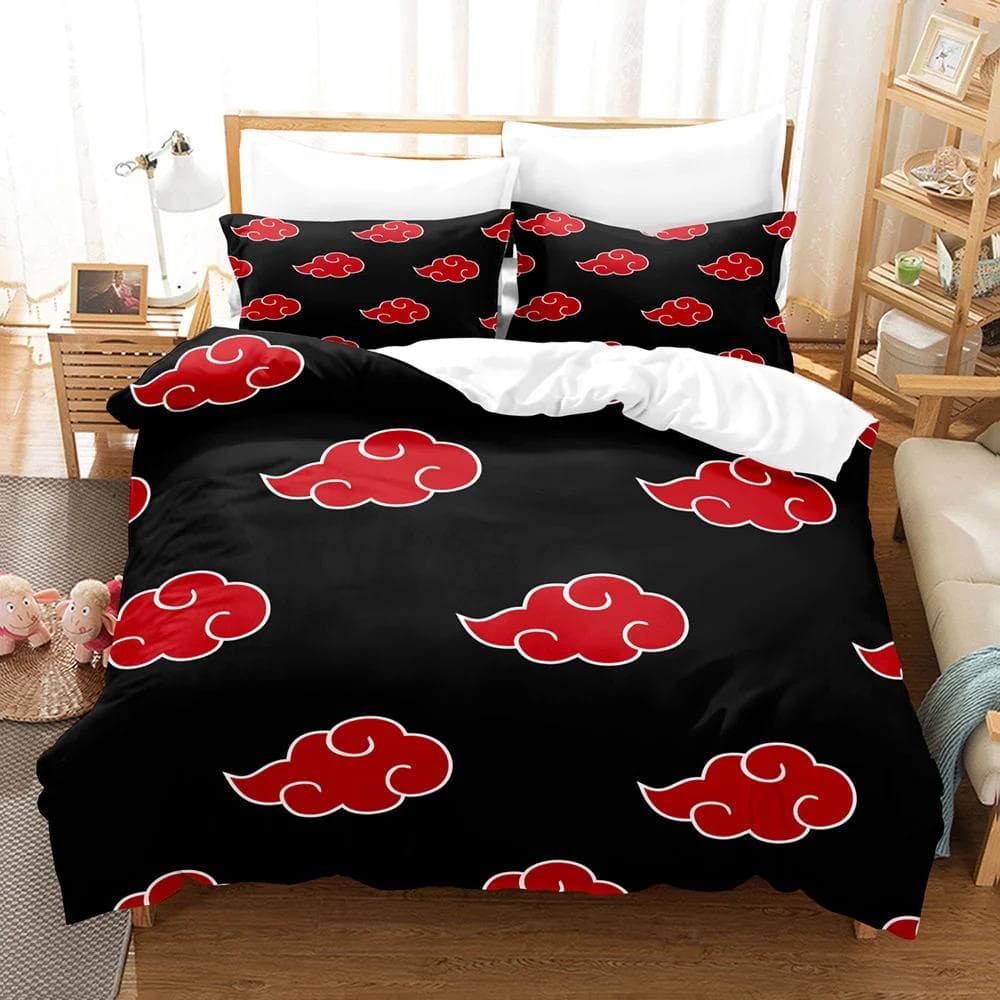 Red Cloud Anime 3D Cartoon Duvet Cover Sets Comforter Bed LinenKids Bedding Set Akatsuki Japan Twin Queen King Single Size Gift 218x177cm 86x70in