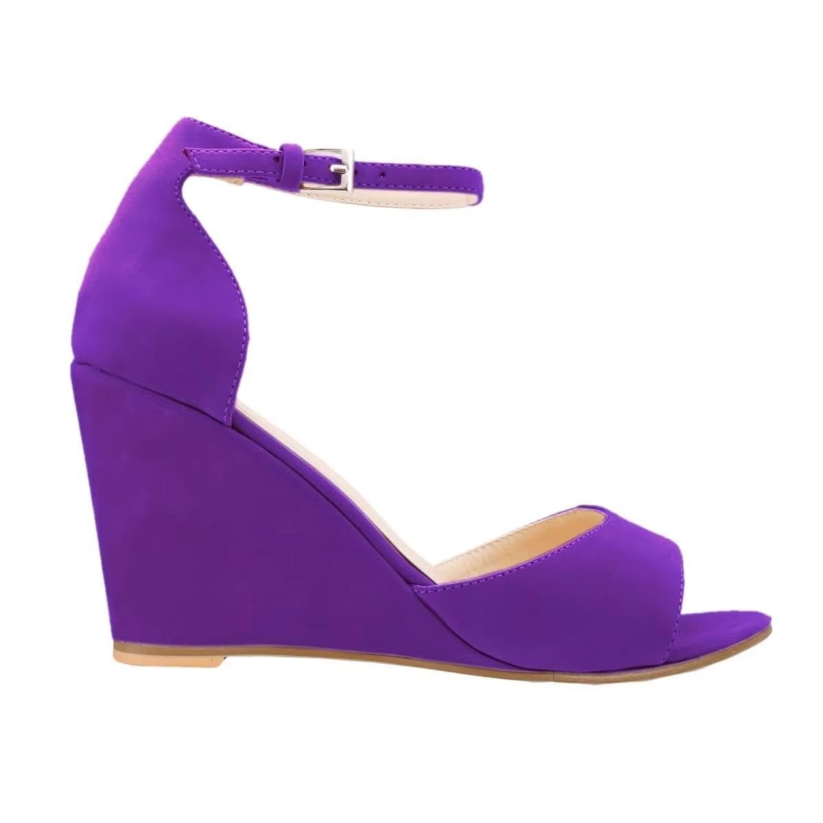 Women's 80mm Open Toe Ankle Strap Buckle Wedge High Heels Sandals Party Wedding Dress Ladies Sexy Shoes LOSLANDIFEN 39 purple