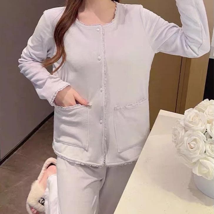 Thhicken Island Velvet Sleepwear Autumn Winter New Pajamas Loungewear Sweet French Long Sleeved Cardigan Trouser Suits Homewear XL