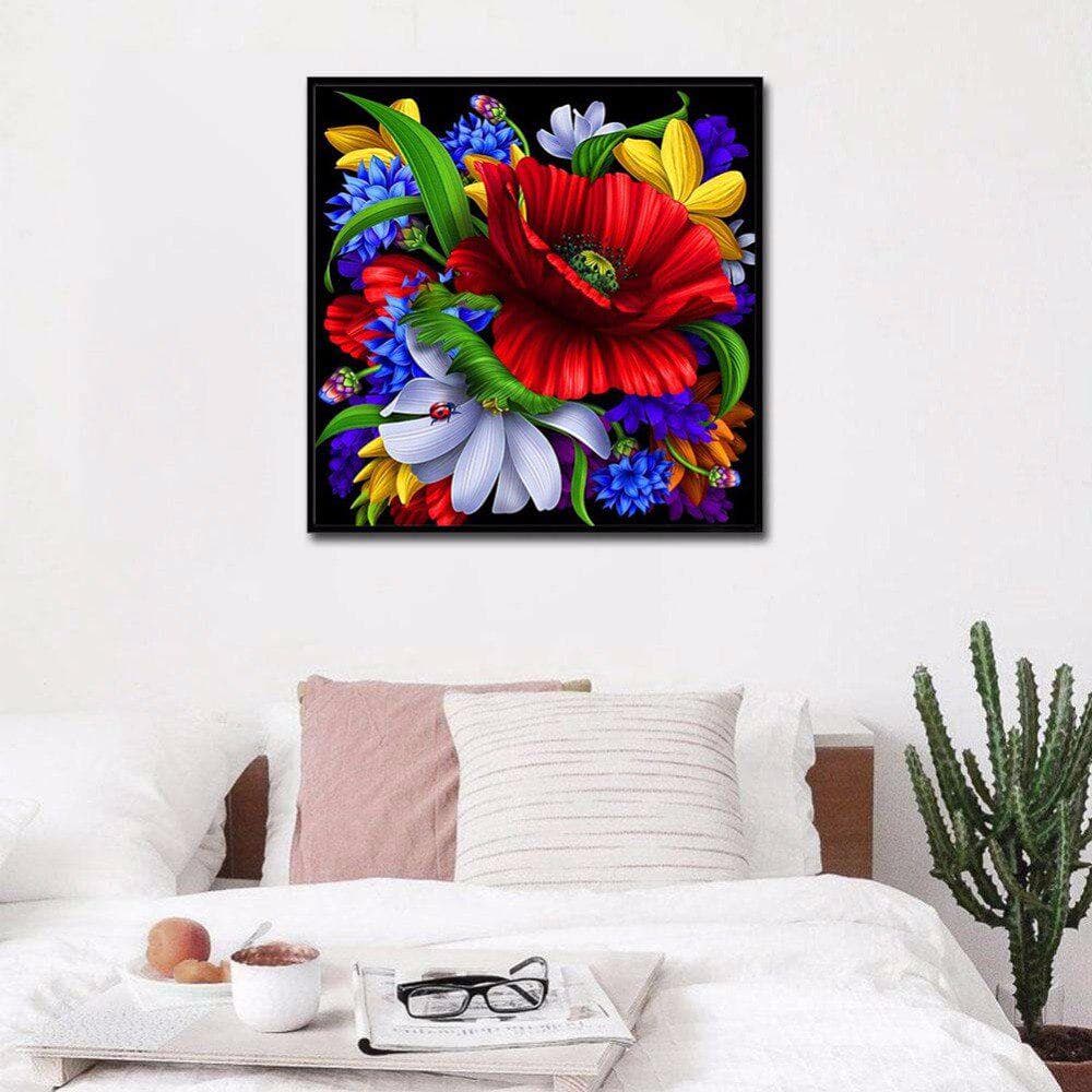 Diamond Embroidery Large Red Daisy Diamond Painting Cross Stitch Full Round Drill Rhinestone 30x30CM