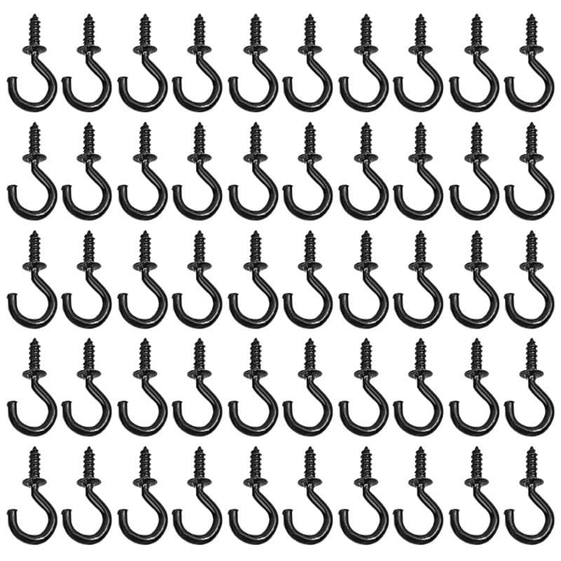 300pcs Screw Hooks Cup Hook Shouldered Screw Hanging Heavy Duty Cup Extend A Holders Wood Securing Light Home Storage Racks black-100pcs