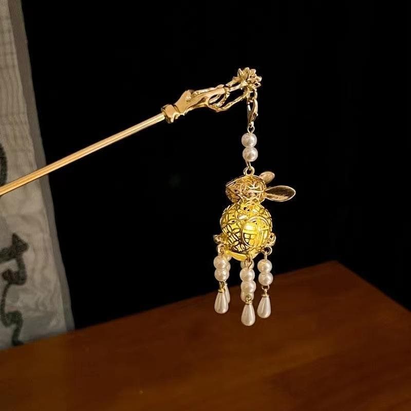 Luminous Flower Hairpin For Women Creative Lotus Emit Light Lantern Tassel Hair Stick Vintage Chinese Style Metal Hair Accessory