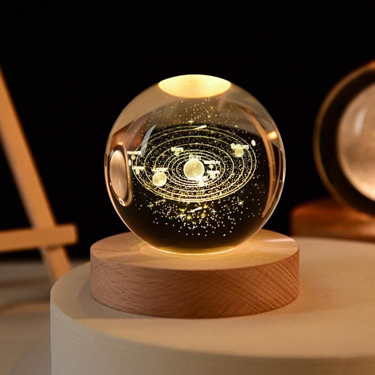 3D Crystal Ball Crystal Planet Laser Engraved Solar System Globe Astronomy Gift Birthday Gift Glass Sphere Home Decoration Warm Light Base