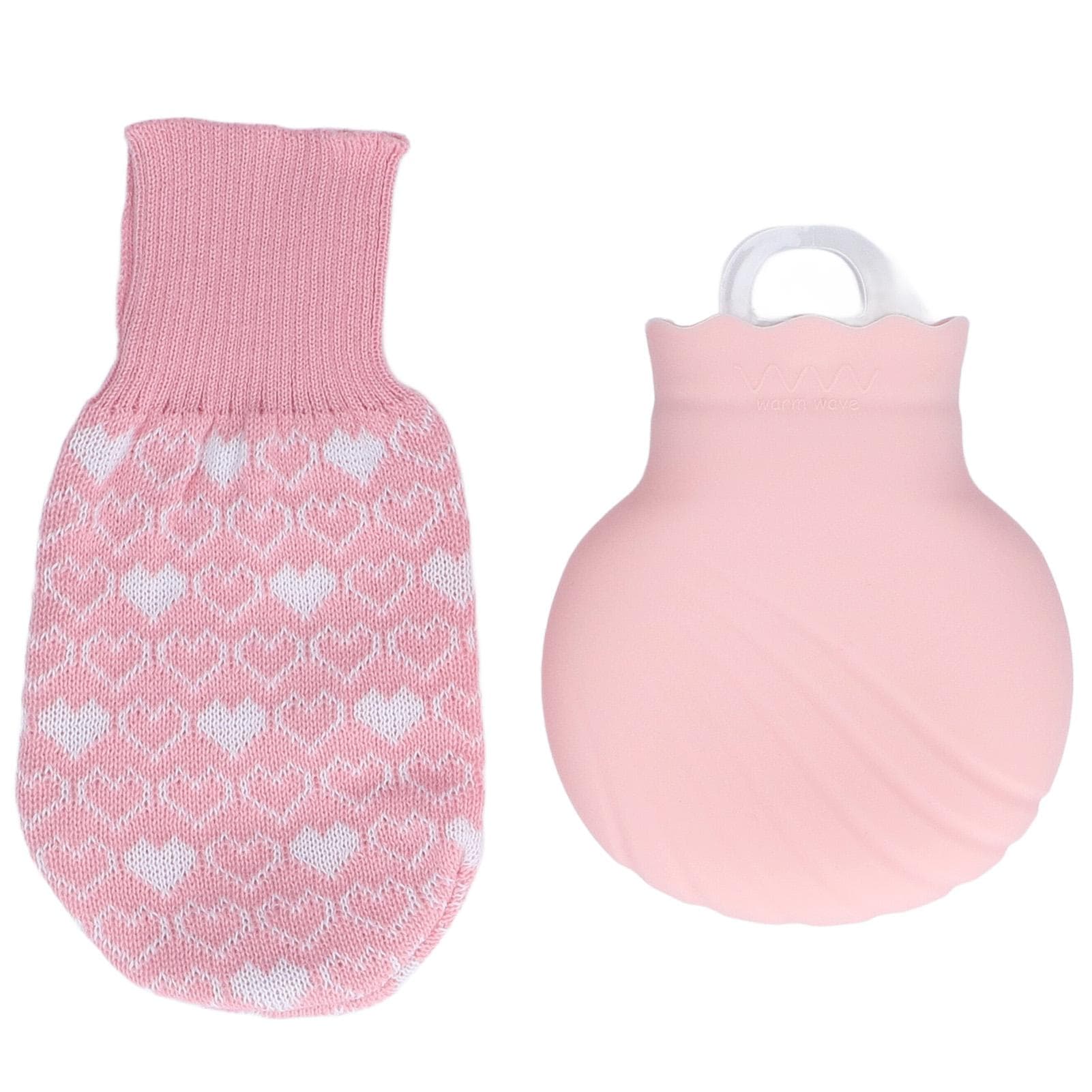 Hot Water Bottle Bag Explosionproof Silicone Hot Water Bottle with Knit Cover for Family Life pink