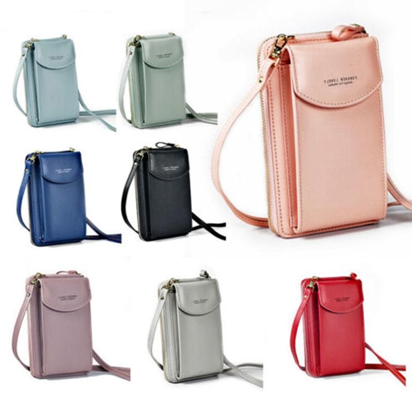 Women Mobile Phone Bag PU Leather Crossbody Mini Purse Wallet Shoulder Pouch Zipper Handbag black